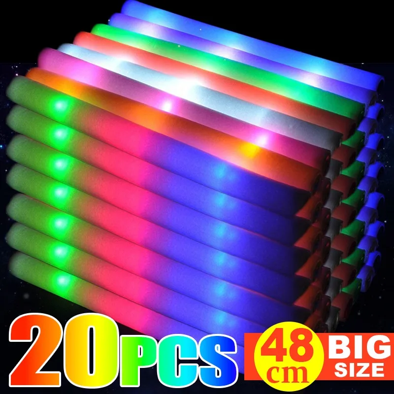 LED Glow Sticks Colorful RGB Fluorescent Luminous Foam Stick Cheer Tube Glowing Light for Wedding Birthday Party Props Wholesale