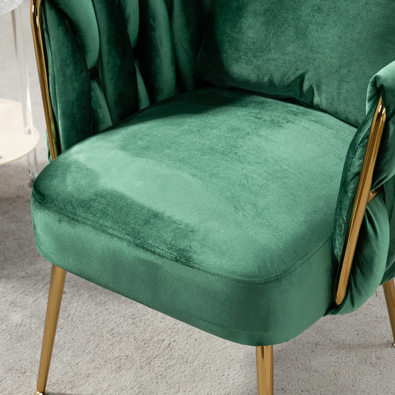 Handmade Wide Modern Green Velvet Accent Chair with Gold Metal Leg - Upholstered Armchair for Living Room, Bedroom, Office - Lux images - 6