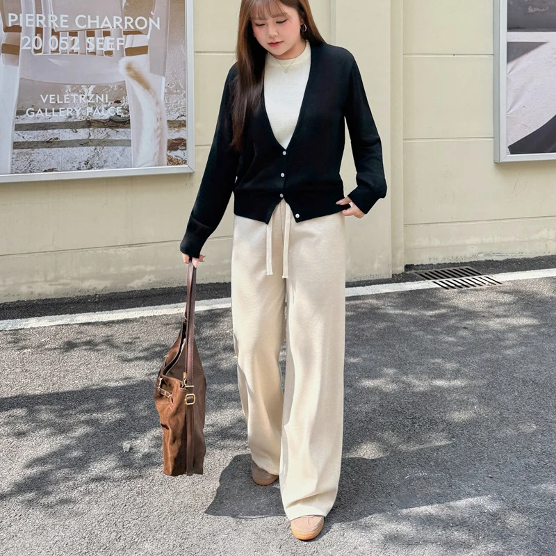 XXXXL Fashion Plus Size Women Sweaters Premium Fake Two Pieces Simple Wool Knitted Commuting Color Contrast Pullovers 9325