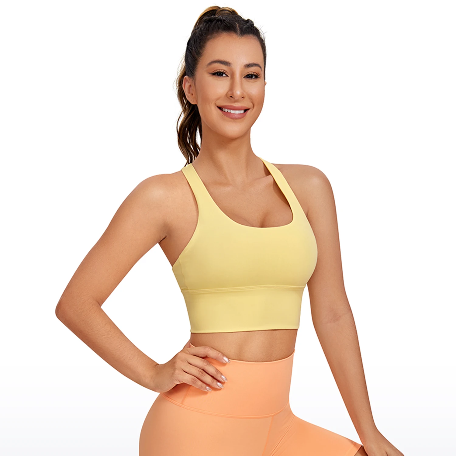 CRZ YOGA Strappy Longline Sports Bras for Women - Wirefree Padded