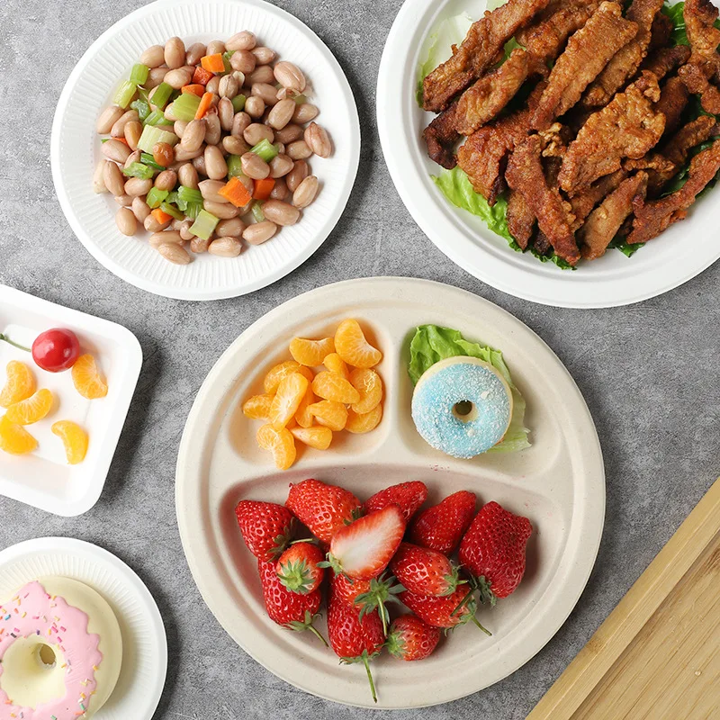 30 Pack Disposable Paper Plates Biodegradabl Bagasse Natural Brown 6 7 8 9 inches Heavy-Duty Dinner Plates Eco-Friendly
