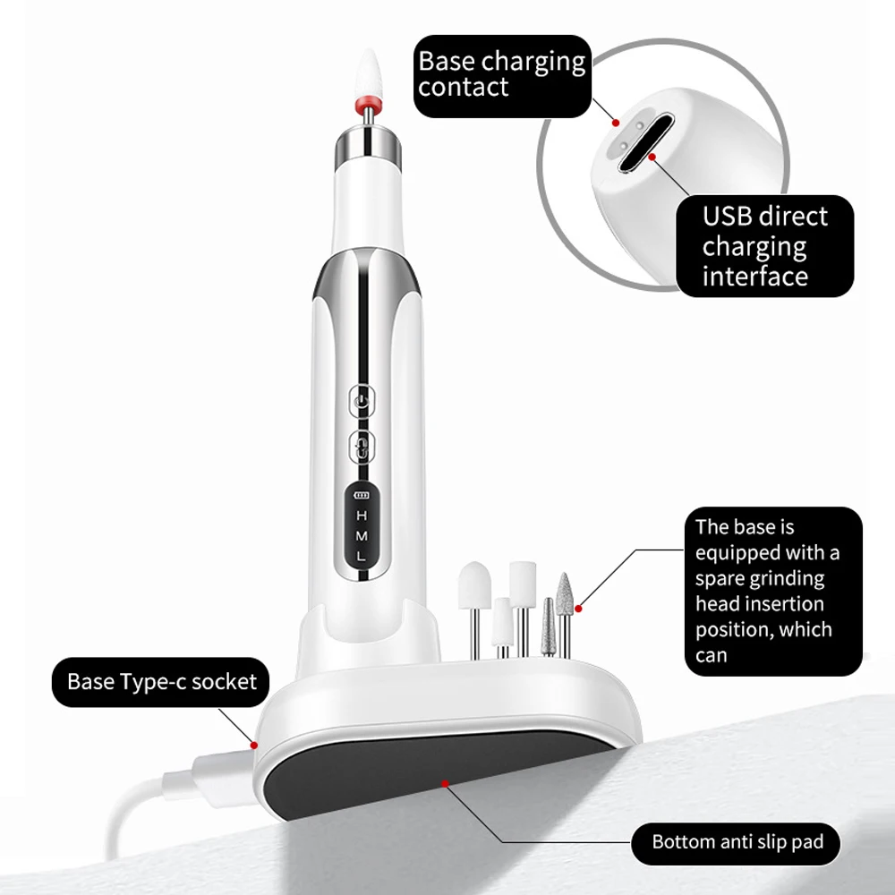 Nail Drill Professional Handle Pen Nail File Machine Rechargeable Nail Drill Tools for Acrylic Gel Nails Manicure Pedicure 4