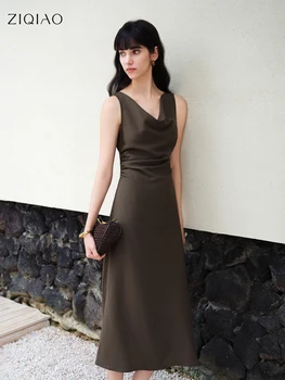 ZIQIAO High-End Women's Elegant neckline Sleeveless Waist-defining Dress 2026 Spring New Arrival Slimming Corset-style Dresses 1