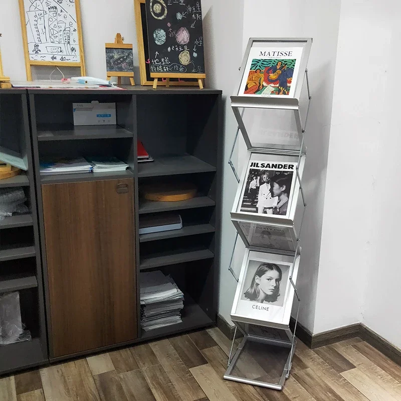 Floor Magazine Rack, Transparent Acrylic Newspaper Document Display Rack, Foldable, with Non-Slip Mats, for Hotel/Trade Show