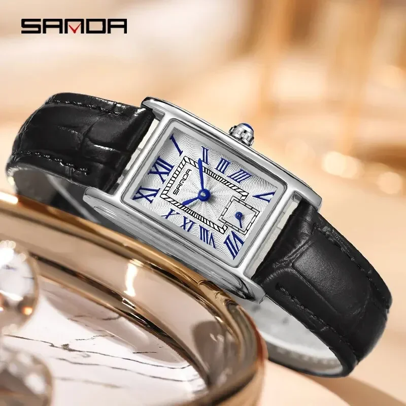 SANDA 1116 Elegant Design Rectangle Dial Waterproof Quartz Watch for Women Luxury All-match Girls Wristwatch Shockproof Relogio