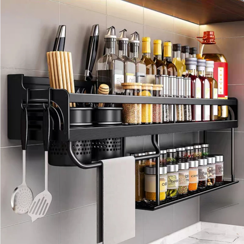 

Wall-mounted Kitchen Storage Organizer Multi-function Seasoning Chopsticks Storage Shelves Drainer Organizers Home Appliance
