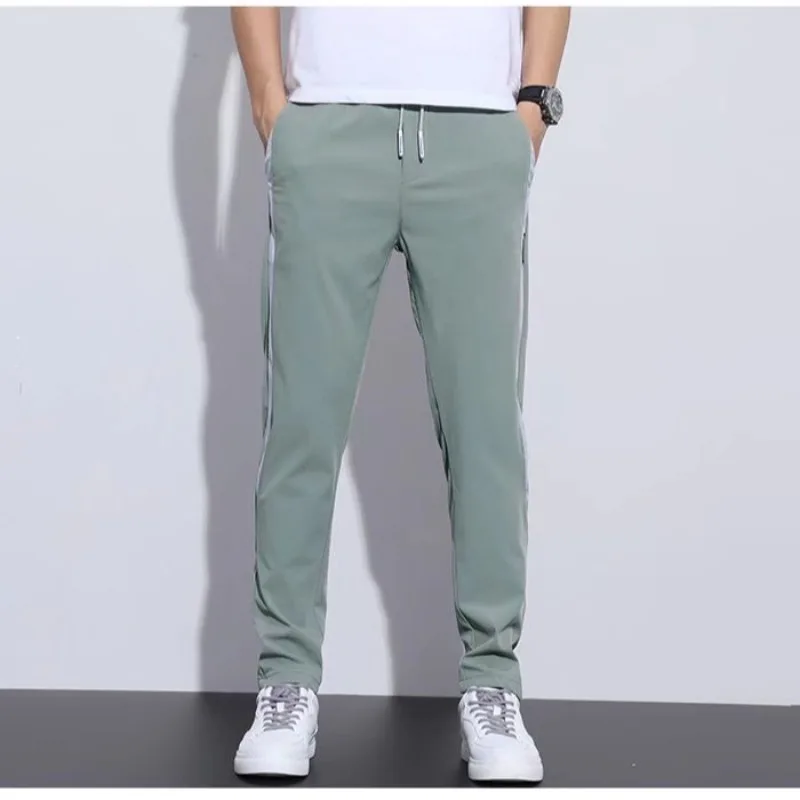 Casual Trousers Men Summer New Elastic Force Thin Style Ice Shreds Commerce Patchwork Slim Contrasting Colors All-match Pants