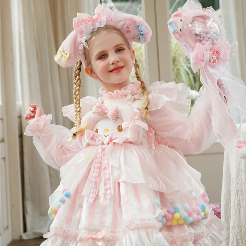 Anime Sanrio My Melody Children's Dress CosPlay Academy Style Pleated Skirt Girl Halloween Princess Clothes Girl Birthday Gift