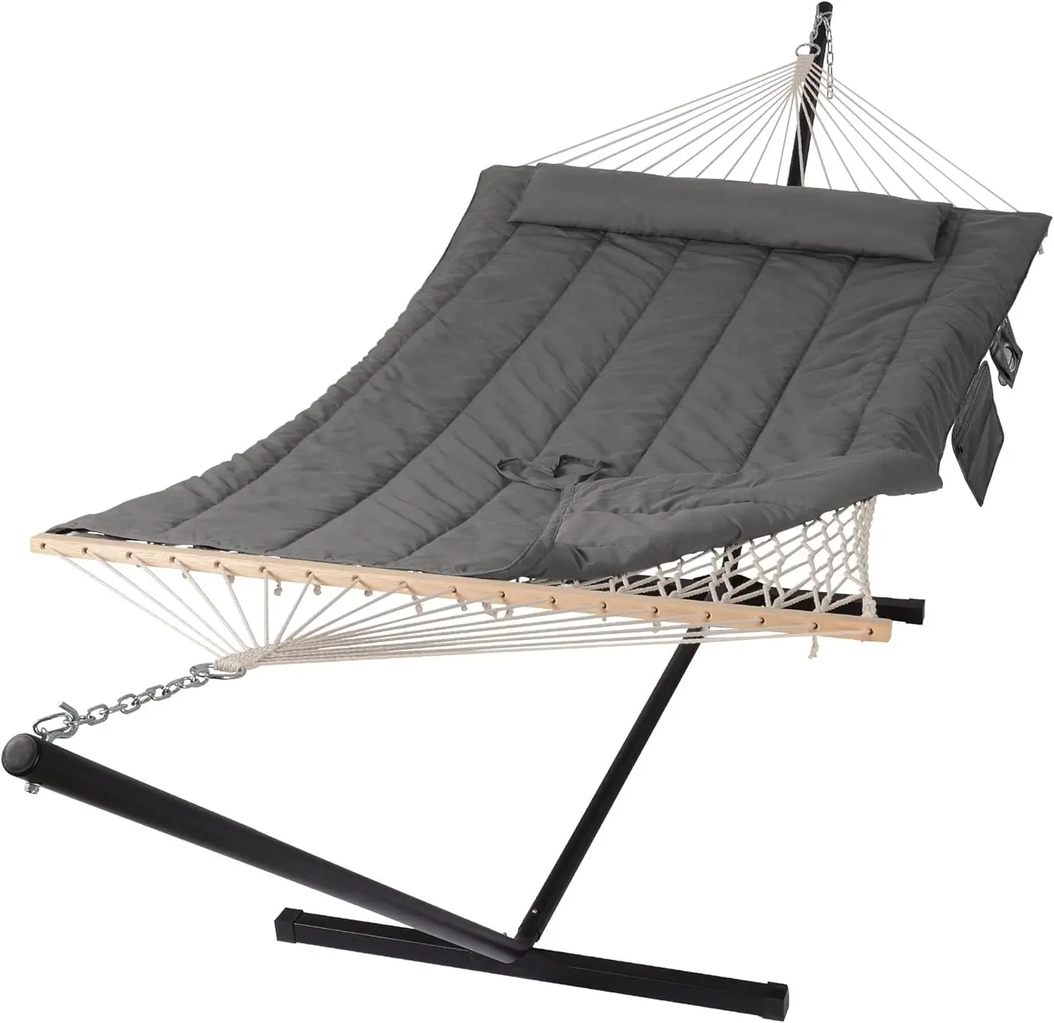 

Hammock, Double Outdoor Hammocks with Stand, Cotton Rope, with Polyester Pad, Hammock