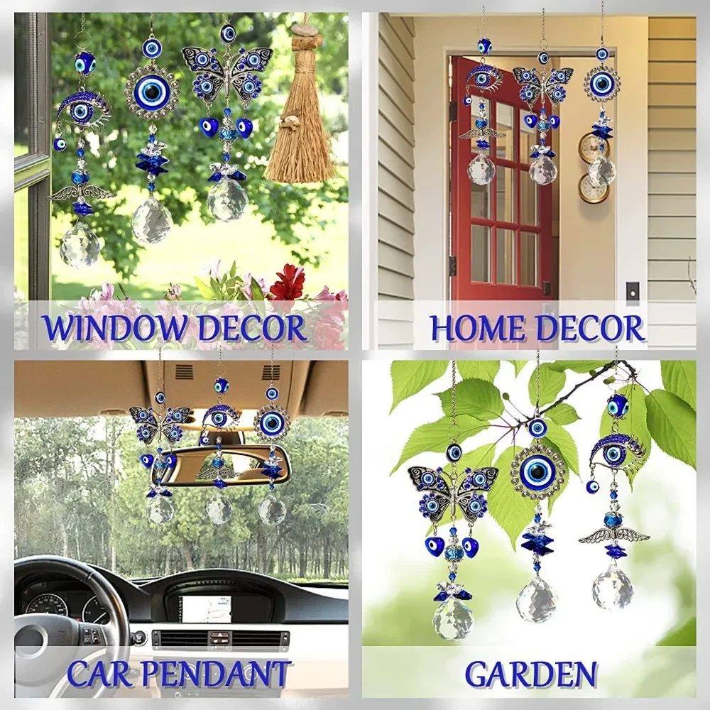 Turkish Blue Evil Eye Butterfly Wall Hanging with Crystal Suncatcher Home Decor Protection Good Luck Blessing Housewarming 4
