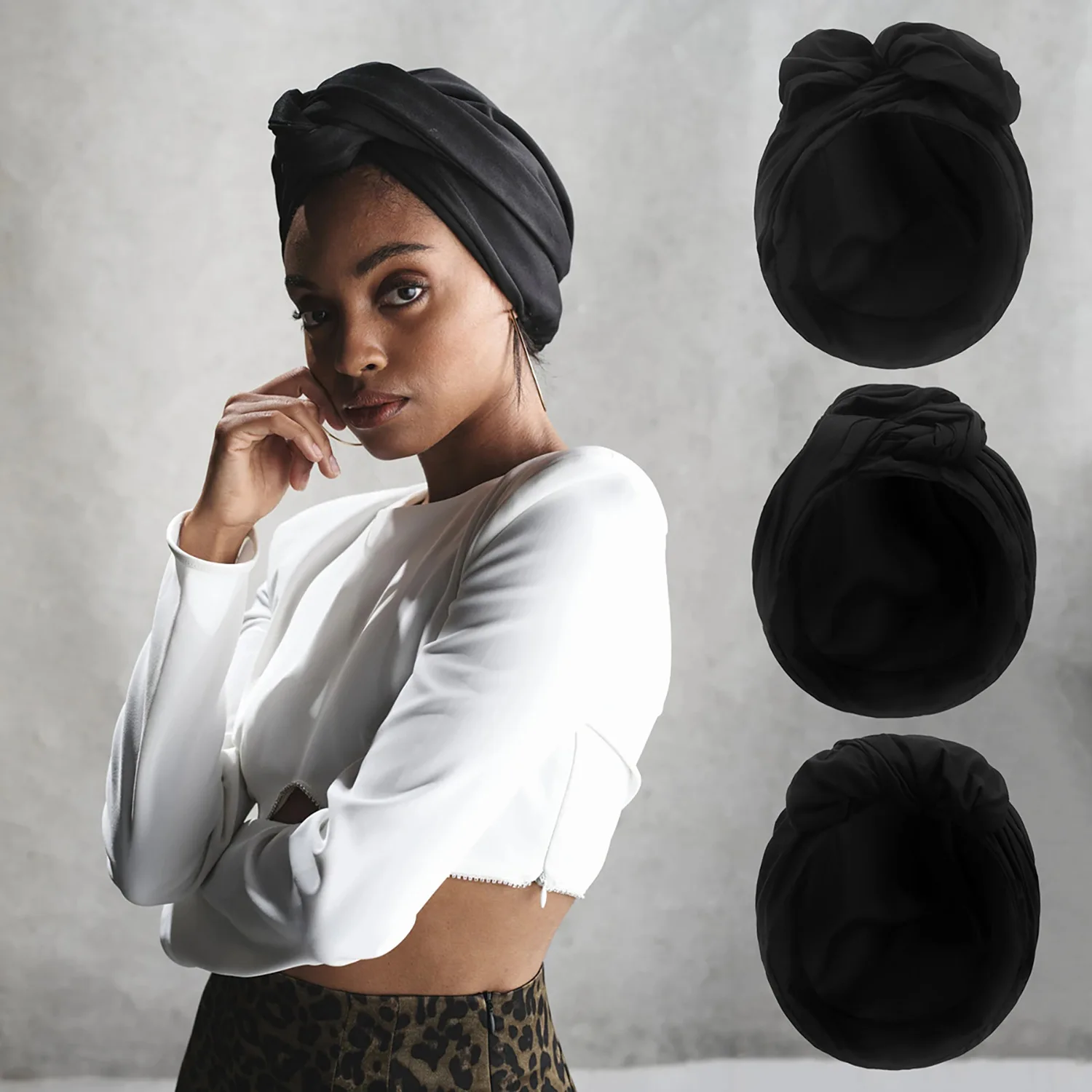 Woman Muslim Headscarf Cap Cotton Headband African Head Wraps Elegant Retro Turban for Ladies Beanies Caps Muslim Headpiece muslim headwear,head scarf,hijab hats,hijab headscarf