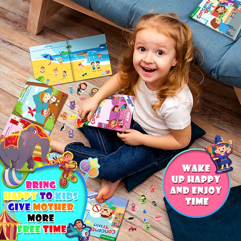 10 Set Reusable Kids Stickers Books Toys Novel DIY Sticker Matching Game Montessori Focus Learning Educational Toys For Children 4