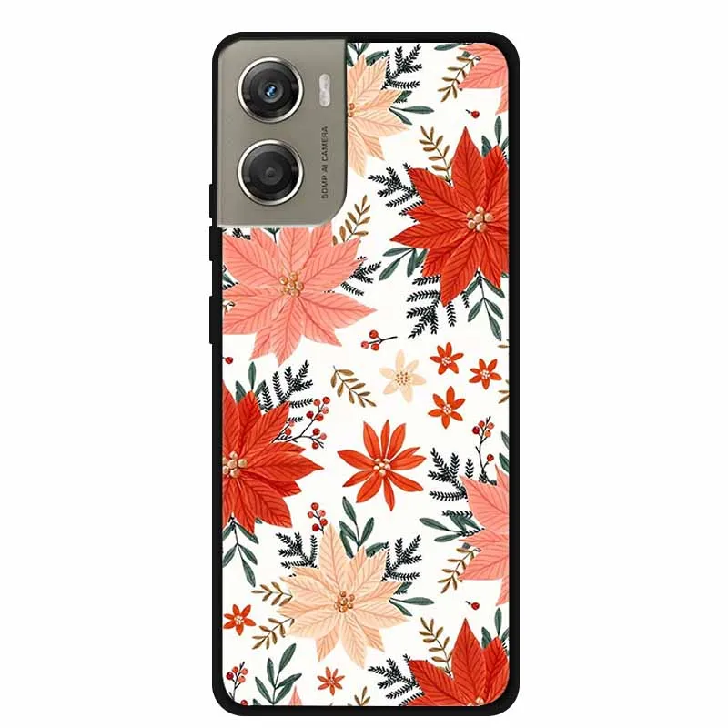 Cute Cartoon Animal Soft Silicone Back Cover with Flower Design - Black