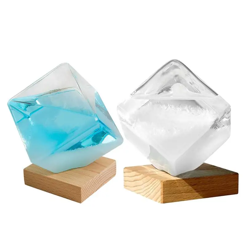 

Storm Glass Weather Predictor Crystal Weather forecast bottle water cube model with Wooden Base Desk Ornaments Home Office decor