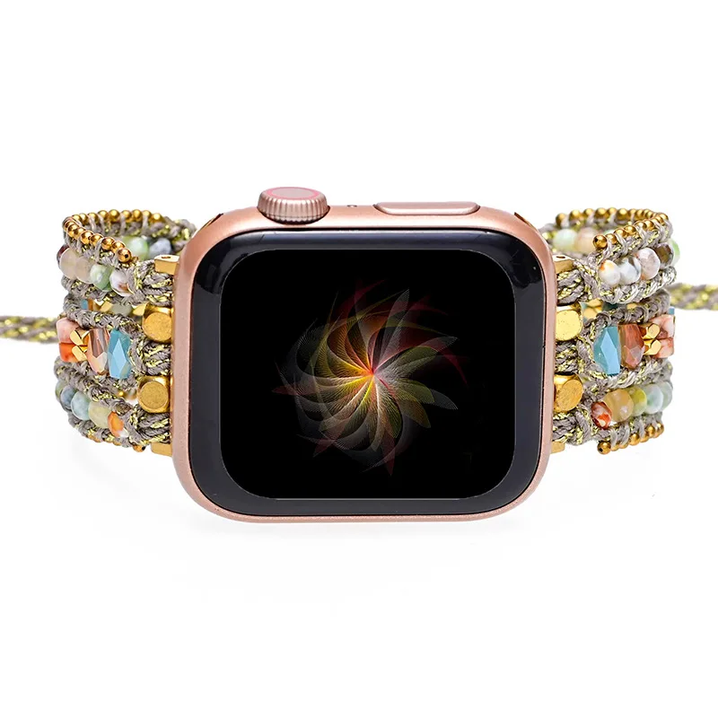 Boho Strap for Apple Watch 8 Band Bracelet Natural Stone Woven Watchband Ƽ  ü   ѱ , Apple Watch ð ð
