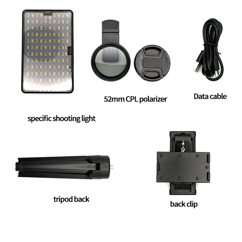스마트폰 셀카 조명 2700K-6400K LED 조명, 충전식 휴대폰 필 라이트, 휴대용 삼각대 스탠드 포함, 52mm CPL 편광자