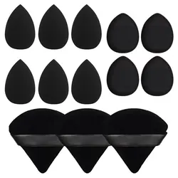 13-Piece Premium Beauty Puff and Blender Sponge Set with Velvet and Finger Puffs for Flawless Makeup Application (Black)
