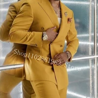 New Fashion Men Suits Peak Lapel Double Breasted 2 Pieces Best Men Groom Wedding Party Tuxedos Blazer Pants Trajes De Hombre 1