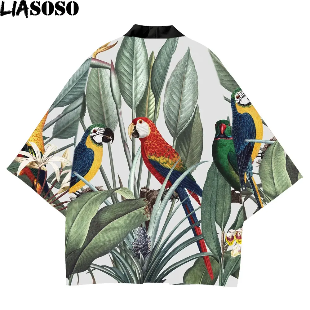 Liasoso Kimono In Stile Giapponese Uomo Pappagallo Ara Bird Beach Camicetta Pacific Island Dress Haori Homme Samurai Cosplay Mujer Robe
