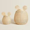 Breathable Rattan Storage Set - Mouse Shape Toy Organizer for Indoor Plants & Children's Books - Rustic Farmhouse Decor Basket 1