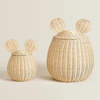 Breathable Rattan Storage Set - Mouse Shape Toy Organizer for Indoor Plants & Children's Books - Rustic Farmhouse Decor Basket 1