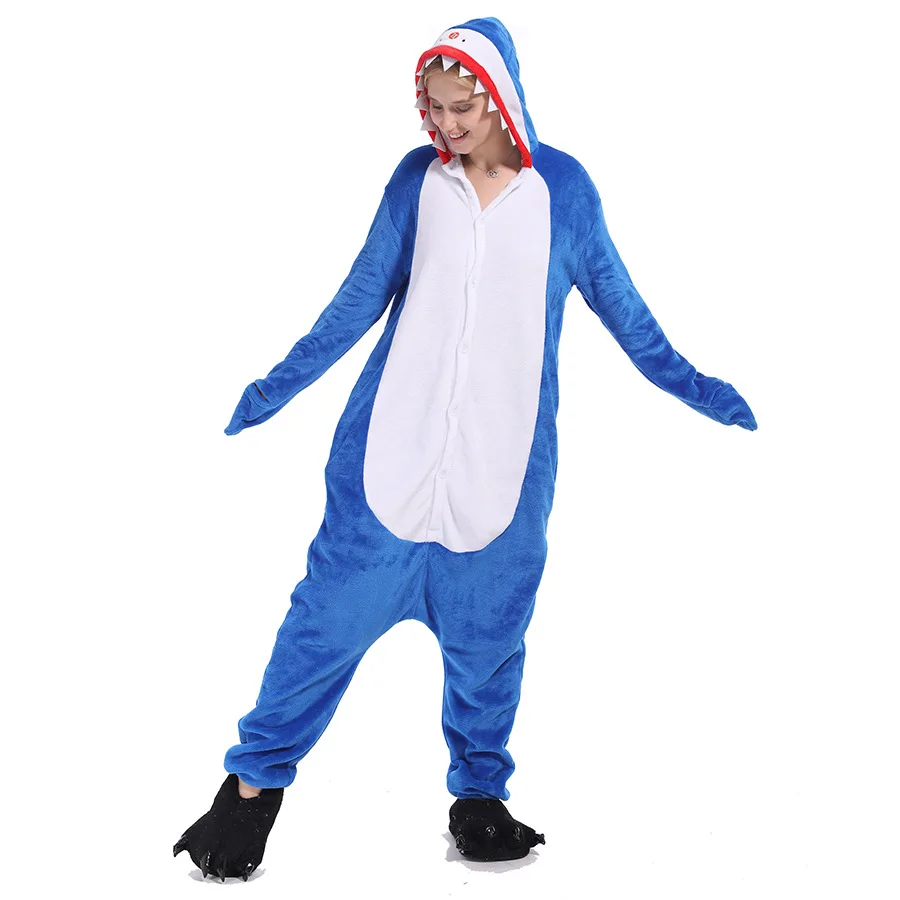 Animal Kigurumi 3D Shark Cartoon Onesies Women Pajamas Anime Onesie For Adults Pyjamas Boys Girls Pijamas Flannel One-Piece