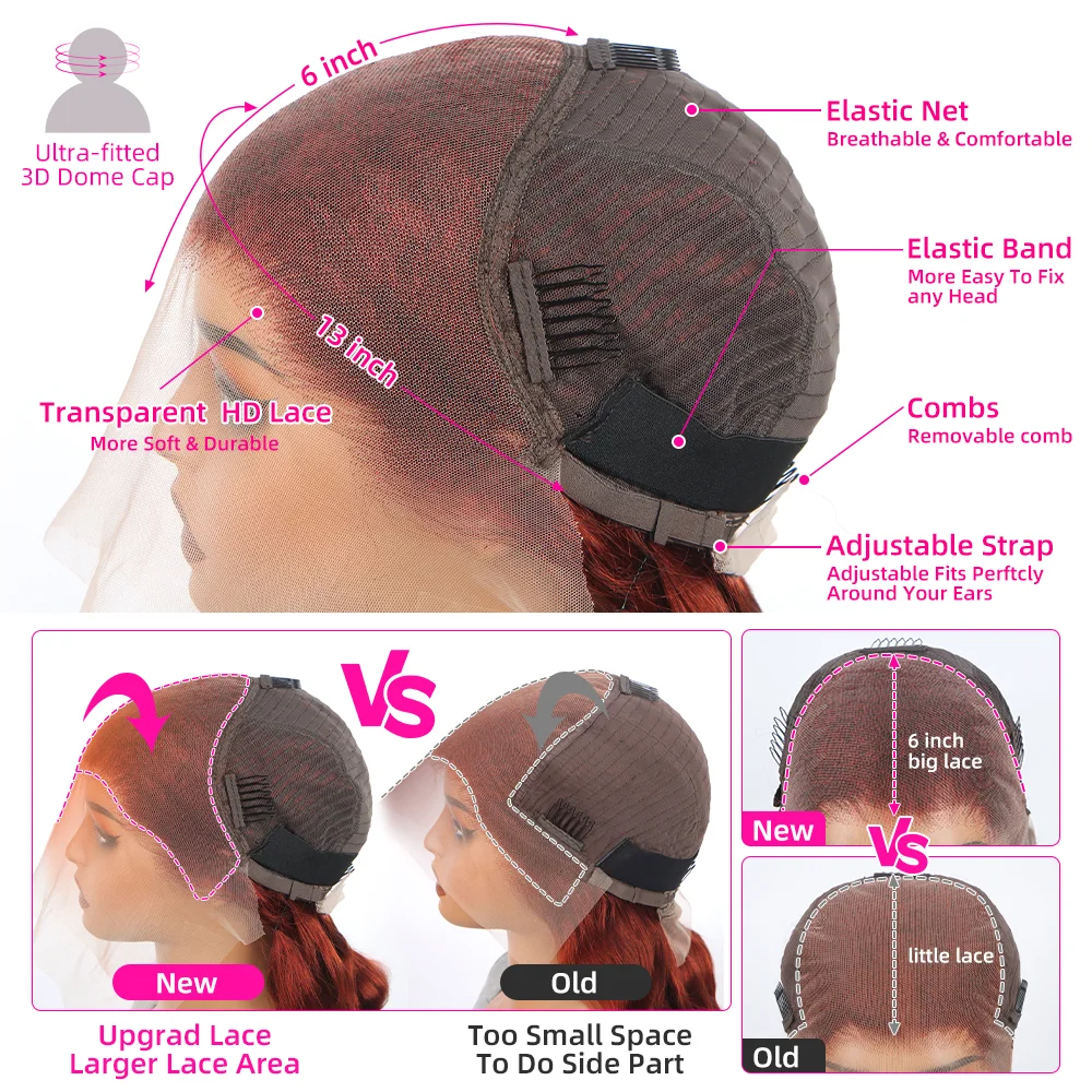 Reddish Brown Straight 13x6 Hd Lace Frontal Human Hair Wig Pre Plucked 13x4 Lace Frontal Wig Brazilian Human Hair Wigs For Women 6