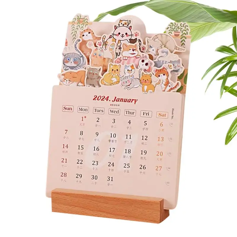 

Cat Desk Calendar Monthly Removable Animal Stand Up 2024 Calendar Cute Decorative Table Calendar For Planning To-Do List Notes