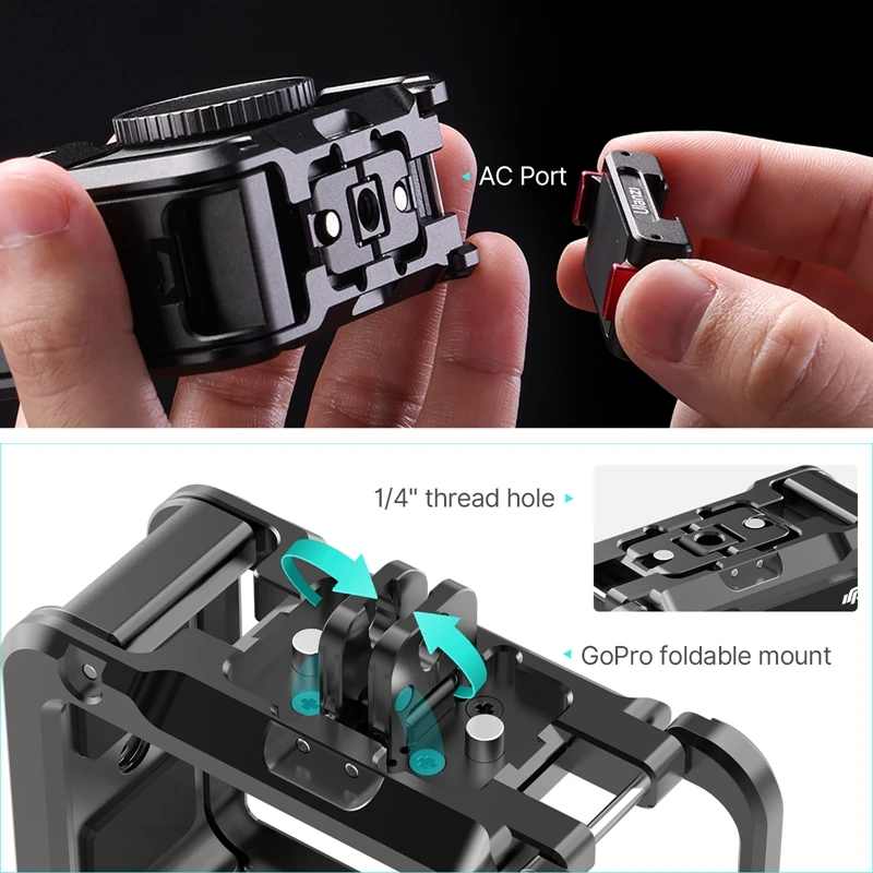 Ulanzi Metal Cage for DJI OSMO ACTION 5 4 3  Quick Release for GoPro Foldable Mount with Cold Shoe Full Protective Frame Case