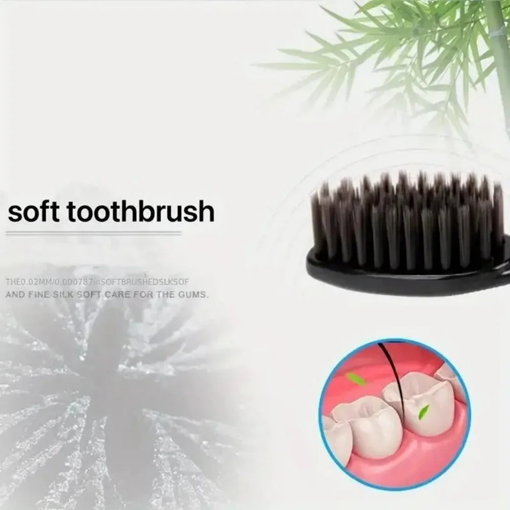 10PC Personal Environmental Bamboo Charcoal Toothbrush for Oral Health Low Carbon Medium Soft Bristle Wooden Handle Toothbrush