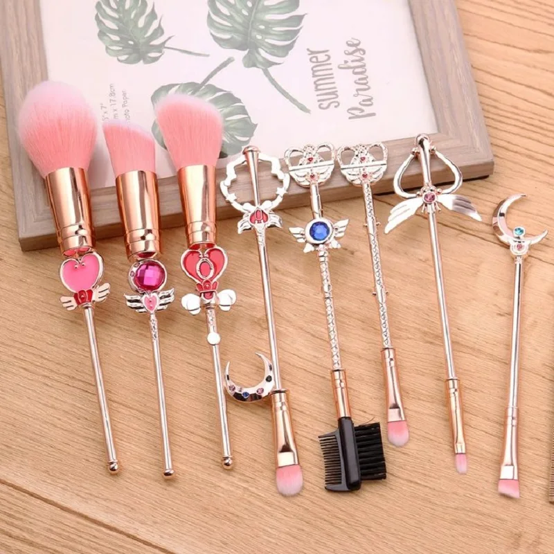 Cute Pink Makeup Brush Set with Anime Element Storage Pouch Professional Beauty Tool Combination Girly Makeup Brush Full Set