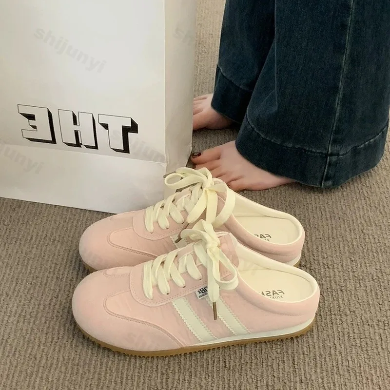 Women Fashion Slippers 2026 Summer Trend Casual Comfort Platform Flats Mules Slippers Lace-Up Non Slip Outdoor Female Slippers 4