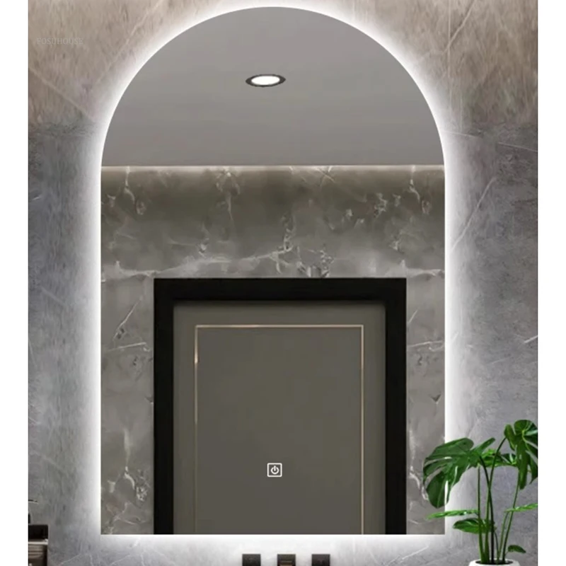 French Arched Bath Mirrors for Toilet Wall-mounted Dressing Touch Screen Mirrors Light Luxury Glass Design Mirrors for Bedroom 3