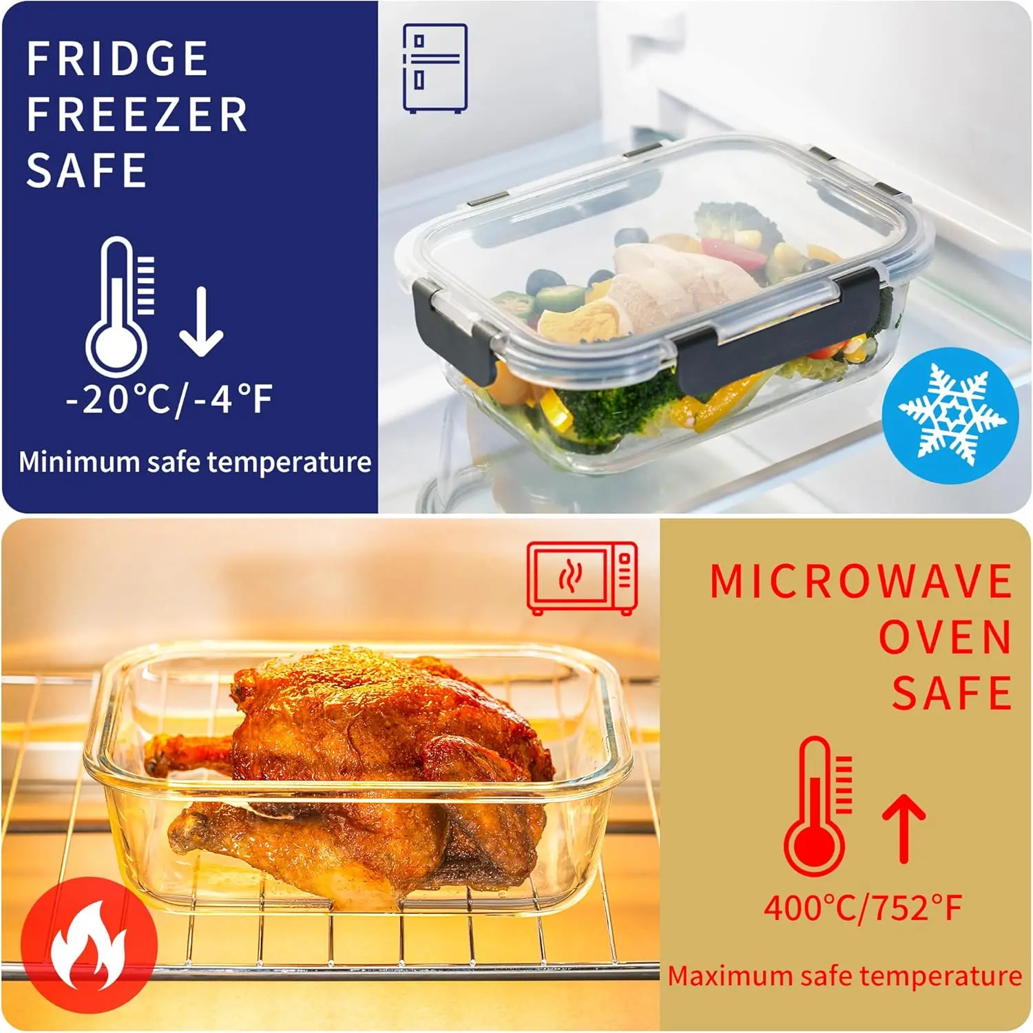 5-Pack 36 OZ Glass Storage Containers with Lids, Glass Meal Prep Containers Set, Airtight Lunch Containers with Lids, Microwave, 4