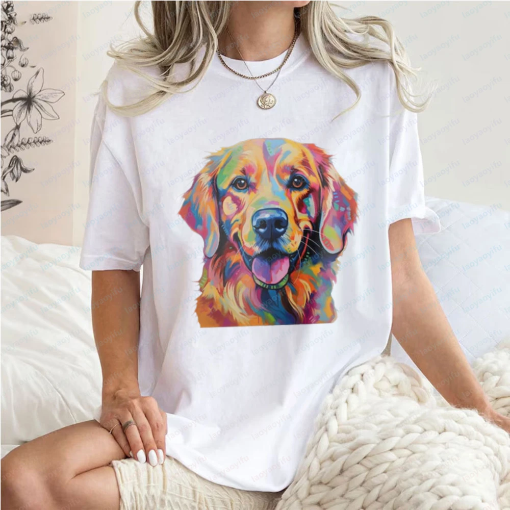 Golden Retriever Baumwoll-T-Shirt für Frauen Kawaii Hunde-Grafik-Tee Haustierliebhaber Casual Oberteil Geschenk für Hundemama und Hundepapa Weiches T-Shirt für Tierbesitzer