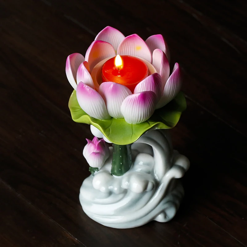 

Chinese Lotus Candlestick Home Decoration Buddhist Ceramics Decor Accessories Buddha Hall Butter Lamp Base Buddha Tools Supplies