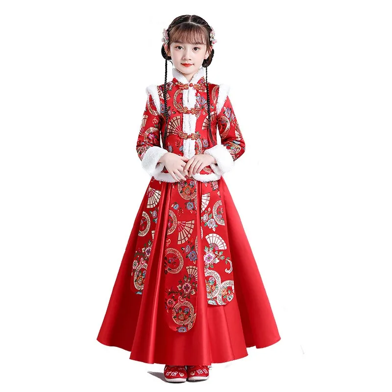 Vestido cheongsam de gaze estilo chinês infantil, traje nacional da menina, roupas  kawaii, roupas fofas, outono - AliExpress