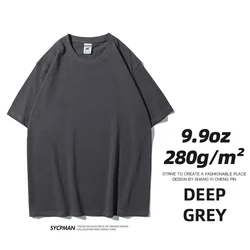 Sypcman Premium Heavyweight Cotton Oversized T-Shirt - Solid Color Streetwear - XXL (Dark Grey)