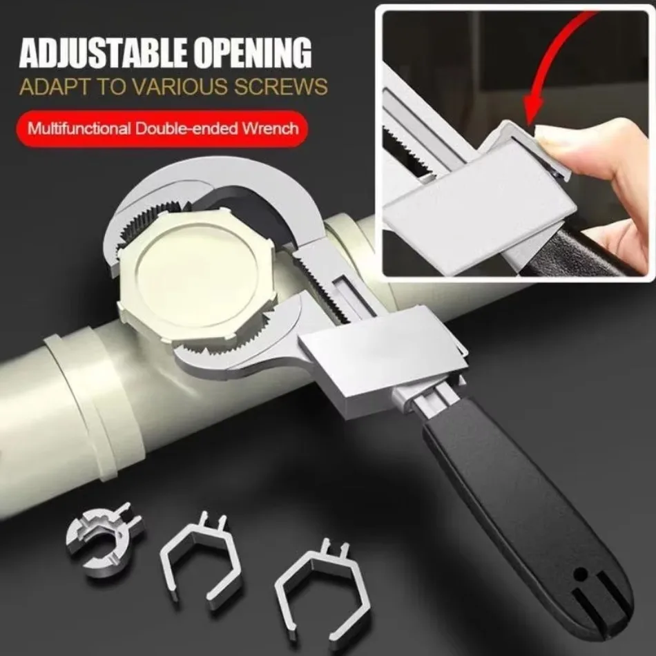 Universal Adjustable Double-ended Wrench Multifunctional Bath Wrench Aluminium Alloy Open End Spanner Bathroom Repair Hand Tool