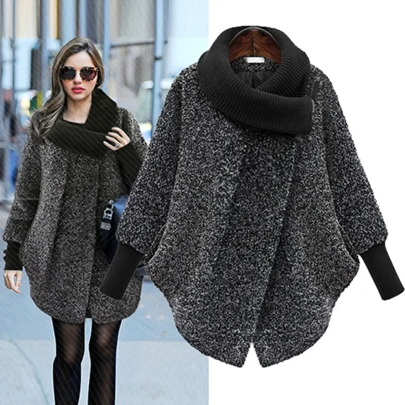 

Loose Loose Warm Long-sleeved Woolen Coat New Female Solid Color Spliced Jacket Fashion Women's New Winter High-neck Woolen Coat