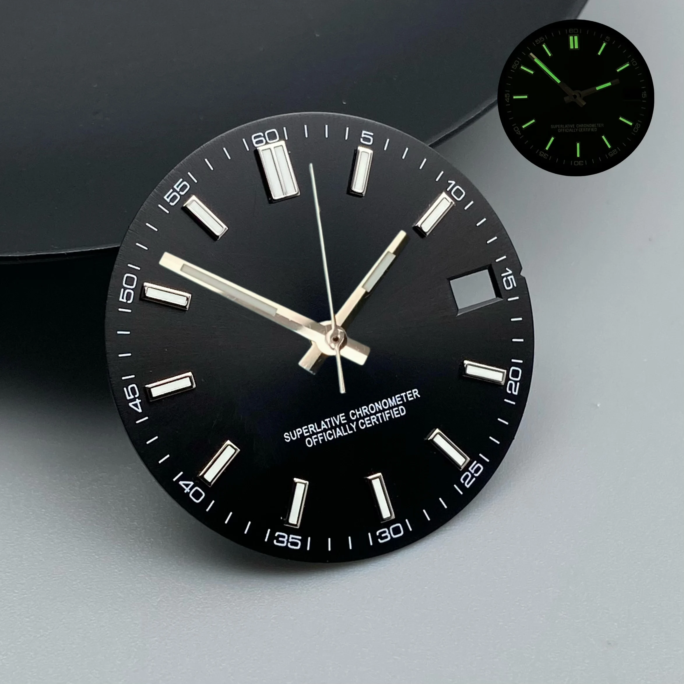 Green Luminous 28.5MM Watch Dial with Hands - NH35/NH36 Movement-Compatible Watch Accessory