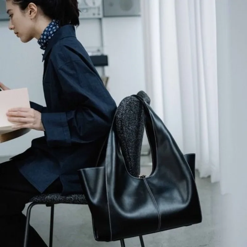 Fashion Retro Leather Tote Bags for Women 2025 Trend Female Simple Large Capacity Shoulder Bag Big Solid Color Handbags Purse