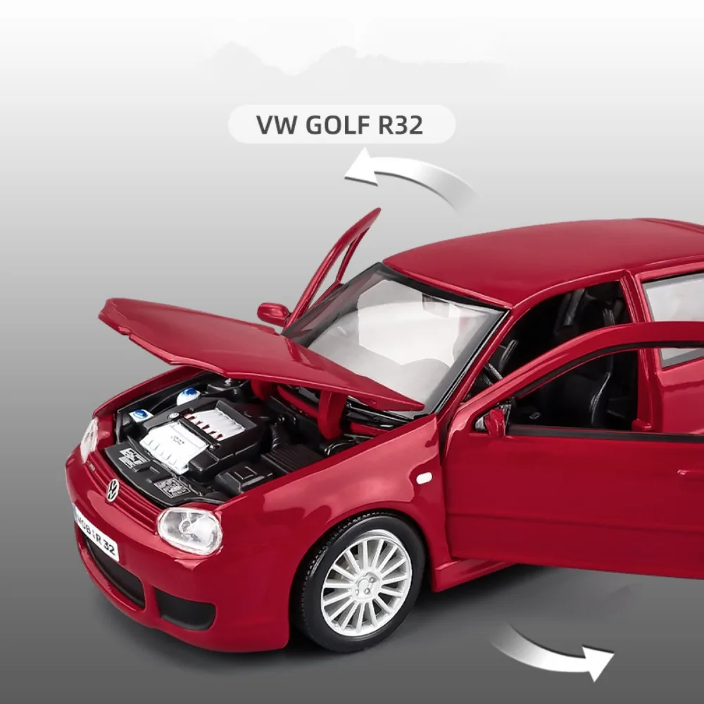 Модель спортивного автомобиля VW Golf R32 1/24, игрушечный литой статический автомобиль из сплава, 3 открытые двери, коллекционные игрушки для мальчиков, подарки на день рождения