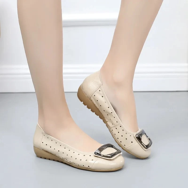 Vintage Women Flat Shoes Oversize 42 43 Female Leather Flats Soft Sole Comfortable Ladies Moccasins Spring Summer Woman Loafers
