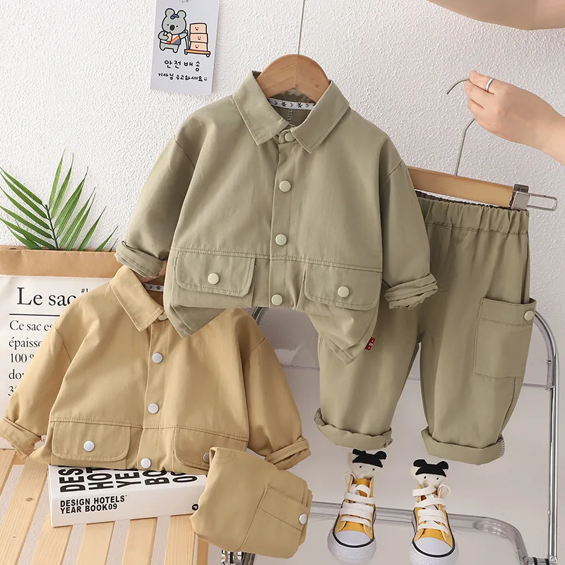

2024 Spring set Baby boys Spring and autumn solid color tooling long sleeve children's 2 children two-piece set 1-4 Y