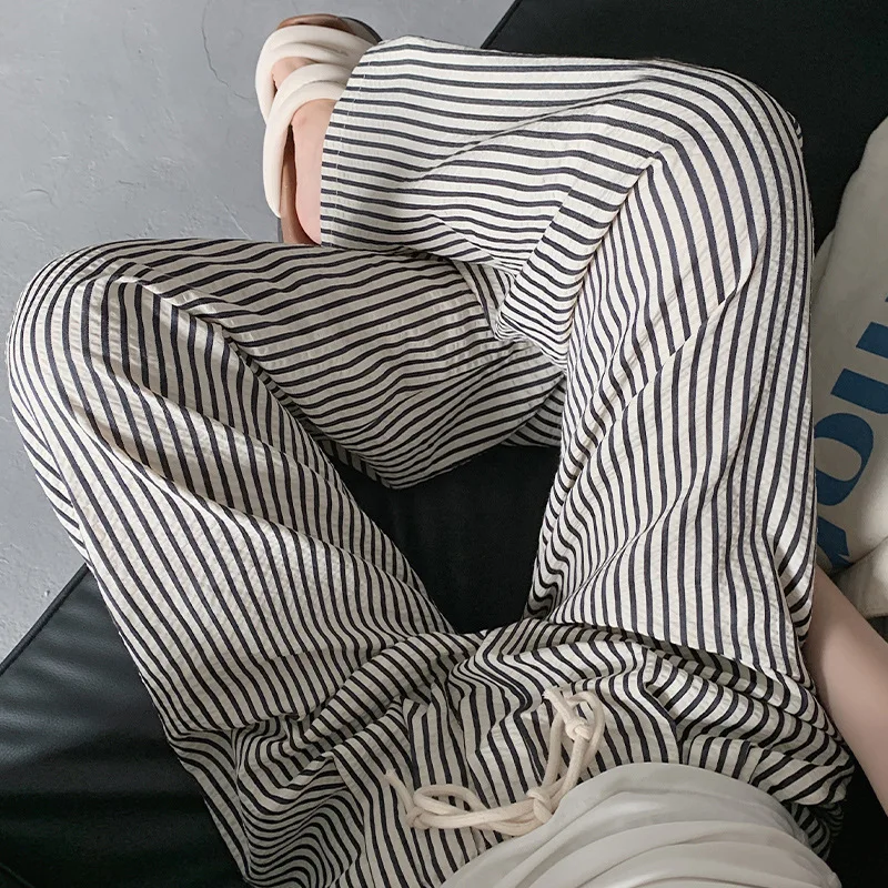 Womens Long Striped Pants New Straight Wide Leg Spring Summer Loose Long Sports Pants Female Suitable Trousers For Female