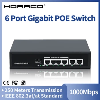 HORACO 6 Port Gigabit POE Switch 1000Mbps Active POE Network Switch 60W for IP Camera,NVR,Surveillance,CCTV,POE Camera 1