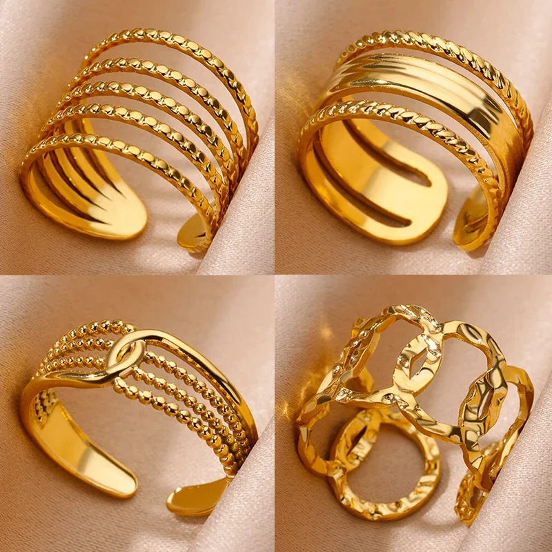 

Stainless Steel Multi Layer Rings for Women Vintage Punk Open Adjustable Finger Ring Fashion Jewelry Wedding Birthday Gift 2024