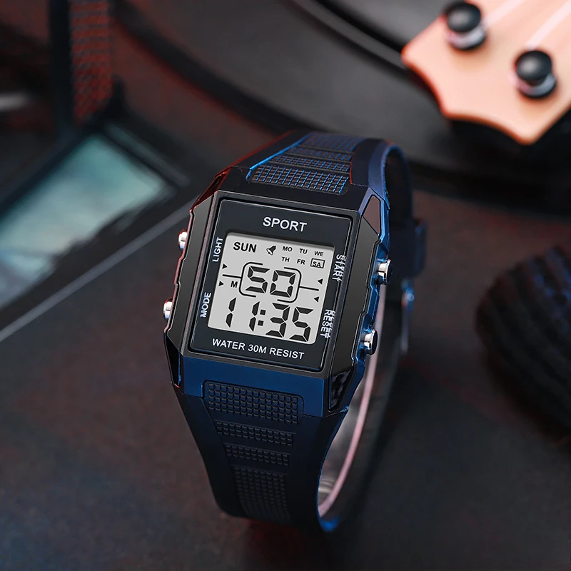 Outdoor sports electronic watch, square multifunctional men's and women's alarm clock watch