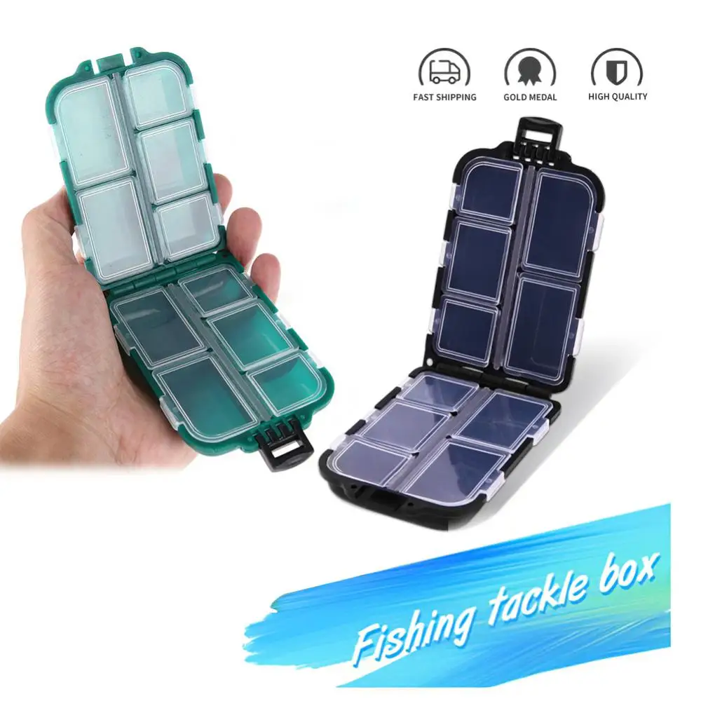 10 Grid Mini Bait Storage Box Plastic Fishing Box Flying Fishing Tackle Box  Fishing Hook Bait Storage Case Fishing Accessories